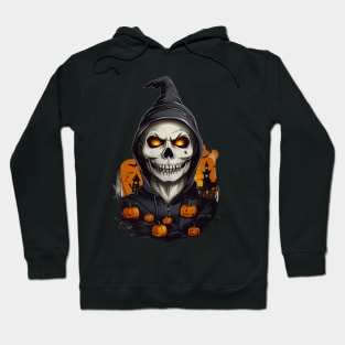 Glowing Ghouls: Skeletons, Pumpkins, and Fiery Eyes Halloween Design Hoodie